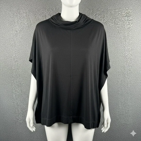 LOFT Outlet Women's Black Jersey Knit Cowl Neck Poncho XS/S Cozy Sweater Wrap - Picture 1 of 8